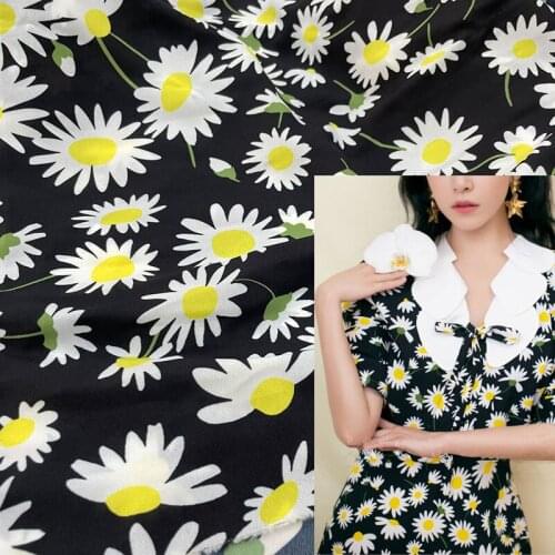 145cm Width Fashion Little Daisy Printed Imitate Double Crepe Fabric For Woman Girl Dress Blouse Pants DIY Cloth Sewing Material