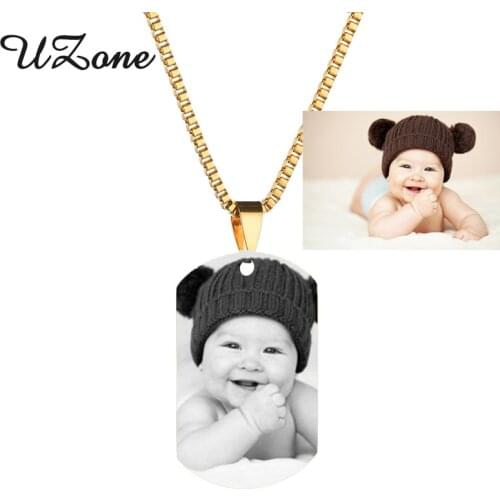 UZone Stainless Steel Custom Engraved Necklace Engraved Photo Words Pendant Necklace For Family Gift