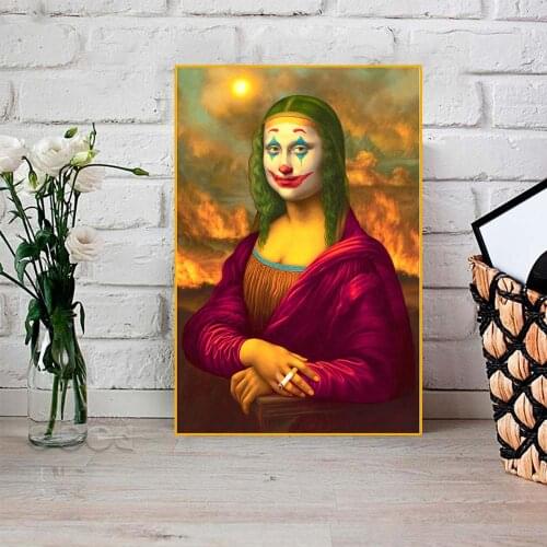 Funny Joker Mona Lisa Smoking Pop Art Canvas Painting Wall Canvas Poster And Print Canvas Picture For Living Room Home Decor