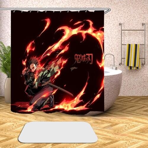 High Quality Anime Demon Slayer 3D Printed Shower Curtains Bath Products Bathroom Decor with Hooks Waterproof 01