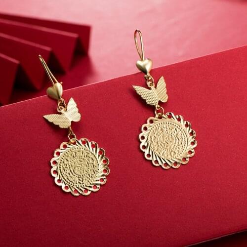 Dubai Gold Color Earrings 24K For Women Wedding Jewelry Womens Earrings For Girls Bridal Wife Gifts African Dubai French