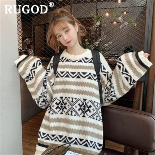 RUGOD Korean knitted Christmas sweater women Vintage long sleeve oversized pullovers sweaters 2019 Auturm winter thicken coats