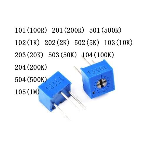 10pcs 3362P series resistance 101 201 501 102 202 502 103 Trimpo Trimmer Potentiometer 3362 500R 1K 2K 5K 10K 20K 50K 100K