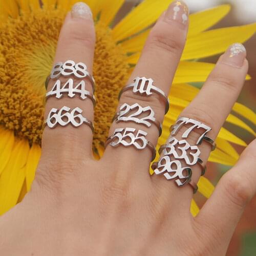 10pcs Adjustable Angel Number Ring 444 555 111 333 666 777 888 999 222 Stainless Steel Ring Best Friends Gift Boho Jewelry Anel