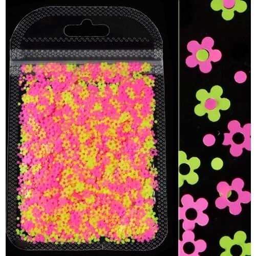 Manicure 3D Decorations Mixed Colors 4mm Neon Flower Nail Sequins Fluorescence Sparkly Glitter Flakes Nail Art Slices Gel Polish