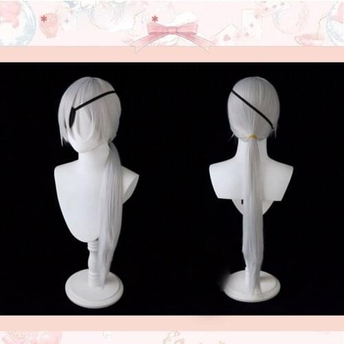 Anime Chainsaw Man Quanxi Cosplay Silver Gray Long with Eye Patch Heat Resistant Synthetic Hair Halloween Party + Free Wig Cap