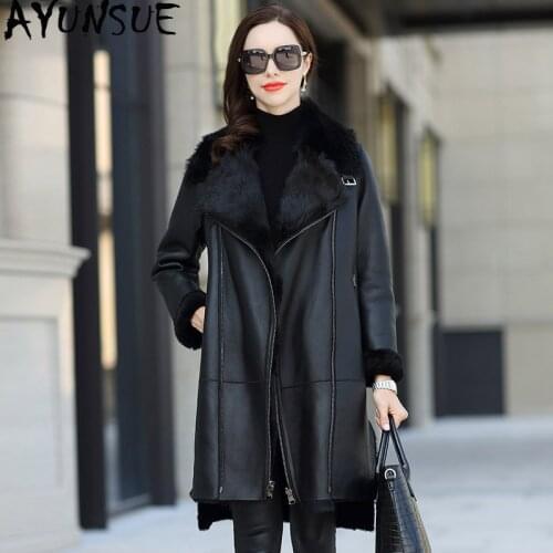AYUNSUE Luxury Double Faced Fur Coat Winter Coat Women Natural Wool Fur Jacket women Genuine Sheepskin Coat windbreaker MY4550