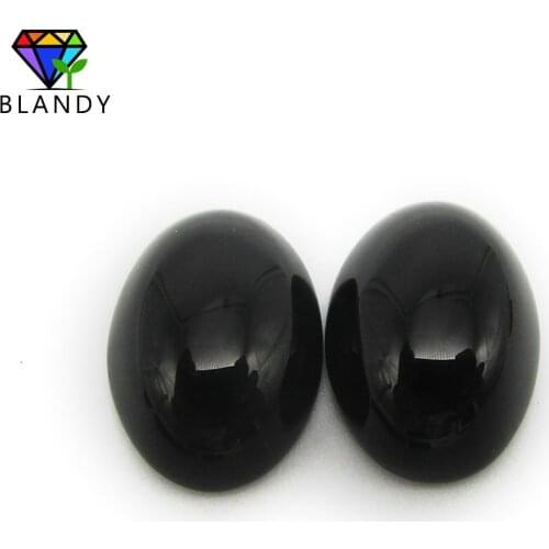 Free Shipping 100pcs/lot 10x12mm~15x20mm Oval Shape Cabochon Cut Black Color Synthetic Glass Gem Stone for Jewelry