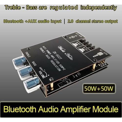 Bluetooth 5.0 stereo audio power amplifier module 50Wx2 subwoofer Bass Treble Volume Control adjustment Tone Board AUX 12V 24v