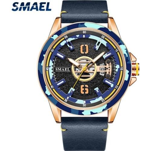 SMAEL Watches Mens Top Brand Luxury Sport Wristwatch Casual Leather Military Quartz Watch Men Waterproof Calendar Clock Male