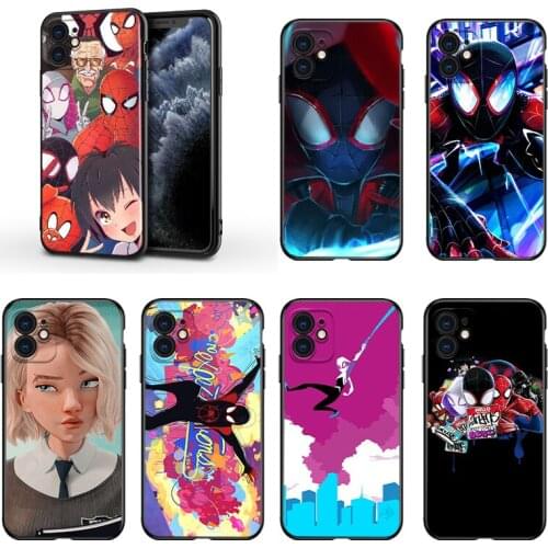 Parallel Universe Spiderman Anime For Apple iPhone 13 12 11 Mini XS XR X Pro MAX SE 2020 8 7 6 5 5S Plus Black Phone Case