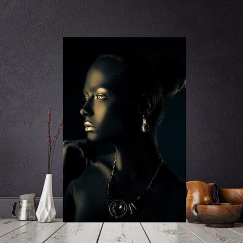 Black Gold African Nude Woman Indian Portrait Canvas Painting Posters and Print Scandinavian Wall Art Picture for Living Room
