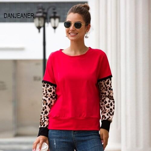DANJEANER Spring Fashion Leopard Patchwork Sweatshirt Women Long Sleeve Hoodie Loose Women Hoodies Sweatshirts Casual Tracksuit