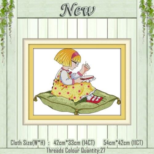 A girl with embroidered cross stitch cartoon decor painting counted printed on the canvas DMC 11CT 14CT kits DIY needlework Sets