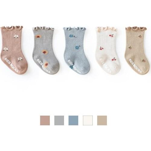 0-6 Yrs Cotton Non-slip Socks Winter Season Baby Kids Walk Socks Shoes Toddlers Floor Casual Toddler Anti-slip Middle Tube Socks
