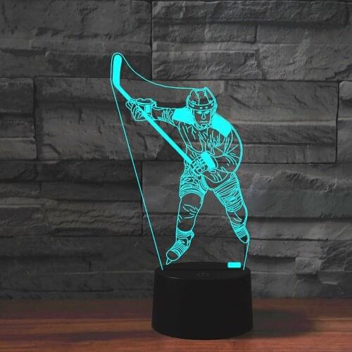 Playing Hockey 3d Illusion Night Light Remote Control Touch Switch 7 Color Changing USB Desk Table Lamp Bluetooth Speakers Base