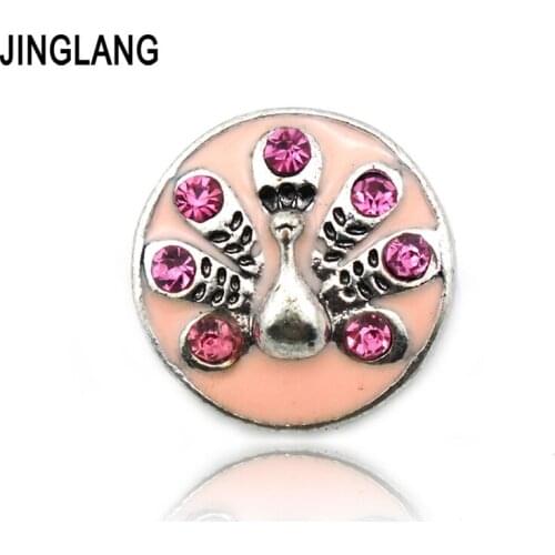 JINGLANG Fashion Floating Locket Pink Rhinestone Metal Snap Button Retro Gray Bracelet Accessories Jewelry