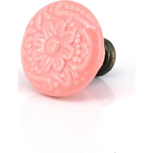 8PCS Ceramic Flower Drawer Knobs for Children Dresser Cabinet Knobs Pink Kitchen Cupboard Handle Decor