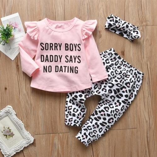 Newest Baby Girl Clothing Sets Letter Printed Long Sleeve Tops+Trousers+Headband 3 Piece Autumn Babies Outfits Set