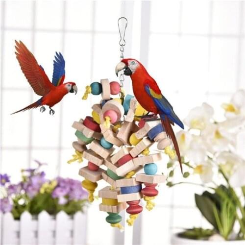 Colorful Parrot Chew Toys Natural Wooden Birds Perch Hanging Chewing Swings Cage Toy Pet Bird Climbing Ladder Game Supplies