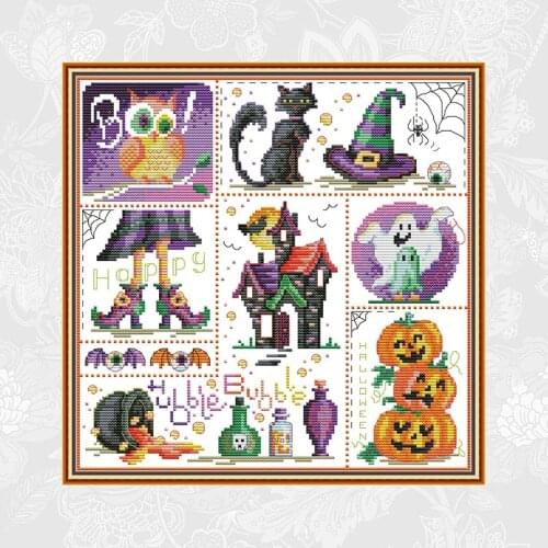 Halloween Cross Stitch Partten Counted Embroidery Needlework Printed Cross-stitch Kits 14CT 11CT Home Decoration Painting