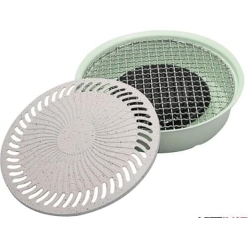 Korean style barbecue plgriddle ate outdoor portable BBQ stove net round baking roasting meat grill pan