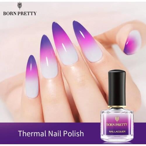 BORN PRETTY Thermal Nail Polish 6ml Glitter Color Nail Art Polish Cool Thermal Magic Effect Nail Varnish Need Base Coat Top Coat