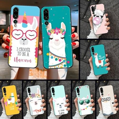 Cartoon Lama Alpaca Cute Phone case For Huawei P Mate P10 P20 P30 P40 10 20 Smart Z Pro Lite 2019 black fashion cover art