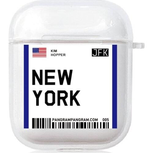 Fashion tourist New York Seoul London Label Bar code Earphone Clear TPU Cover Air tickets Bluetooth Headset case for Airpods 2 1