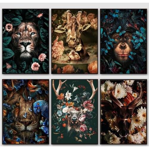 Wall Artwork Picture Home Decor Animals Flowers Poster Prints Modern Nordic Canvas Painting Bedroom Living Room Decor Framework