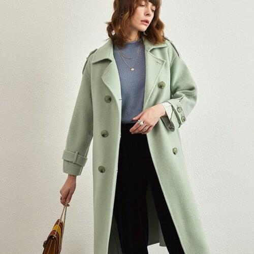 New fashion Hepburn double-sided tweed coat in autumn and winter 2021 womens medium and long loose woolen coat zero cashmere