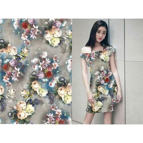 Telas New fashion super fashion designs silk satin flowers print fabric cloth blouse dress silk fabric by the meter wholesale