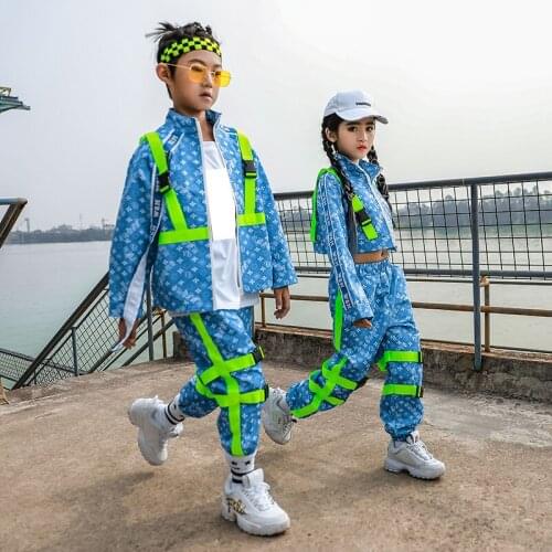 Hip Hop Clothes For Kids American Clothing Boys' Pants Fluorescent Band Street Dancewear Girls Jazz Clothing Stage Outfits B1227
