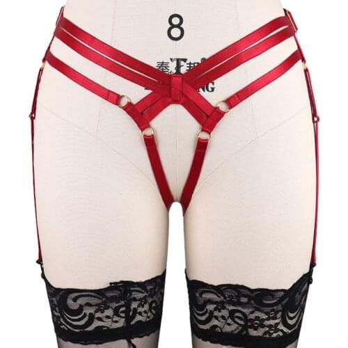 Pastel Goth Garter Belt Red Sexy Leg Body Harness Bondage Lingerie Stockings Jartiyer Sexy Hollow Panties Garter Harness Belt