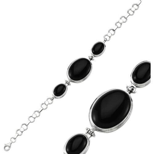 Silverlina Silver Onyx Stone Handwork Bracelet