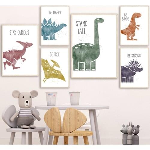 Cute Dinosaur Cartoon Animal Quote Nursery Nordic Posters And Prints Wall Art Canvas Painting Wall Pictures Baby Kids Room Decor