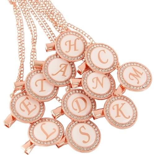 26 Letter Pacifier Clip White Background Rose Gold Stamping Bling Pacifier Holder Elegant Baby Dummy Clip