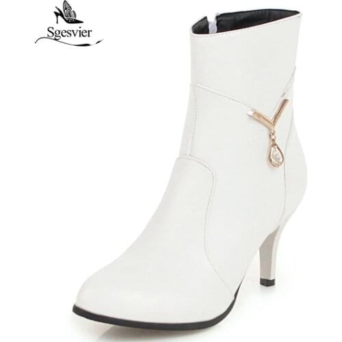 Sgesvier Autumn Black White Red Shoes Women High Heel Ankle Boots Concise Sexy Lady Thin Heels Short Boot Big Size 48 OX759