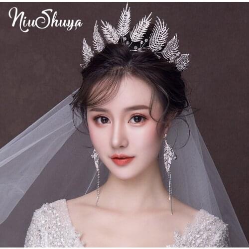 NiuShuya Women Wedding Hair Jewelry Accessories Full Rhinestone Feather Shape Bride Headband Tiara and Crown Bridal Hairband