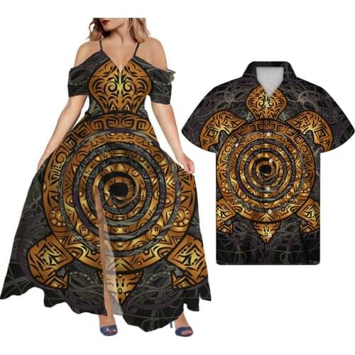 Hycool Sexy V Neck Off Shoulder Sling Summer Casual Beach Dress Latest Plus Size Wedding Guest Dress Polynesian Couple Outfits