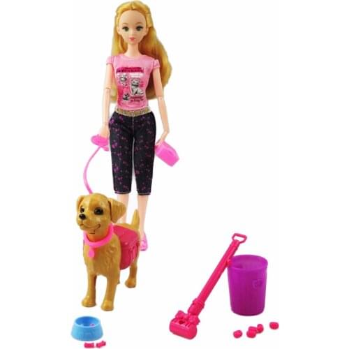 1:6 Plastic Pet Dogs Sets Feeding Dog Food Bone Bowl Outside Dolls Accessories Kid Play Dollhouse Gift Toys for 12 Inch Doll