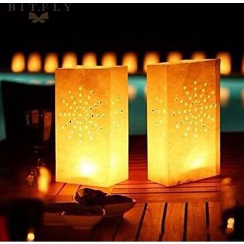 10pcs Paper Candle Bags Tea Light Candle Holder Bag Lantern For Christmas Party Wedding Outdoor Decoration Valentines Day Gifts