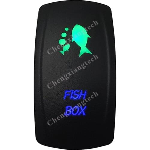 12V 24V Marine Car Boat Truck RV FISH BOX Rocker Switch SPST, 5 Pins ON-OFF, Green & Blue Led Push Switch for Carling