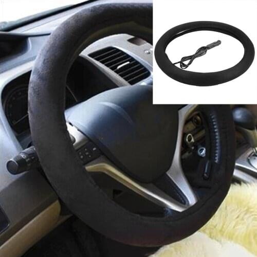 12V Auto Car Lighter Plug Heating Electric Steering Wheel Cover Winter Warmer Short Plush Steering Wheel Cover Steering