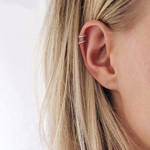 2pcs Fashion Punk Rock Stainless Steel Ear Cuff Wrap Earrings No Piercing Clip Statement Jewelry for Women Men Nose Ring Brincos