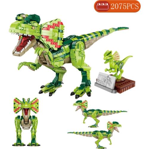 2075PCS Dilophosaurus Building Jurassic Blocks World 2 Green Dinosaur Figures Bricks Toys For Children Vocal Dinosaurios Gifts
