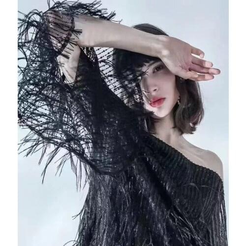 5yards/bag Vertical line minimalist style sequin feather fringe fashion fabric for wedding dress design KC88