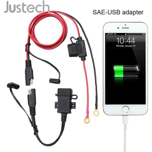Justech 12V/24V Waterproof SAE to USB Charging Adapter for MP3/MP4 Bluetooth Device GPS Charger Cable Adapter Kit for Motor Car