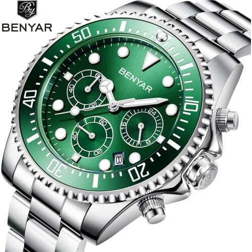 BENYAR 2020 Fashion Mens Watches Stainless Steel Brand Luxury Sports Chronograph Quartz Waterproof Watch Men Relogio Masculino