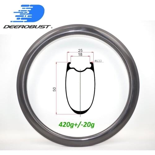 420g Tubeless 700c 50mm x 25mm Carbon Clincher Road Bike Rim UD Glossy Matte Bicycle Wheel U Shaped 16 18 20 21 24 28 Holes